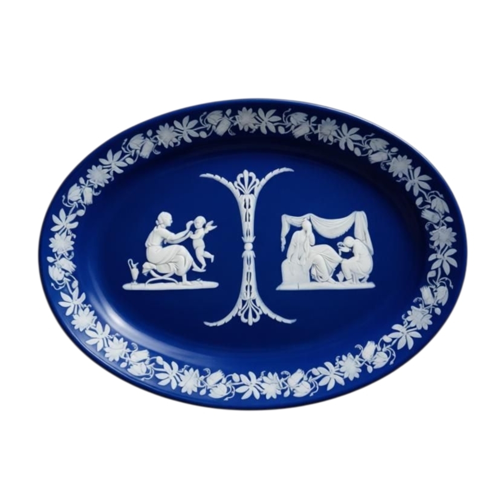 Wedgwood Cobalt Blue and White Decorative Oval Plate Antique